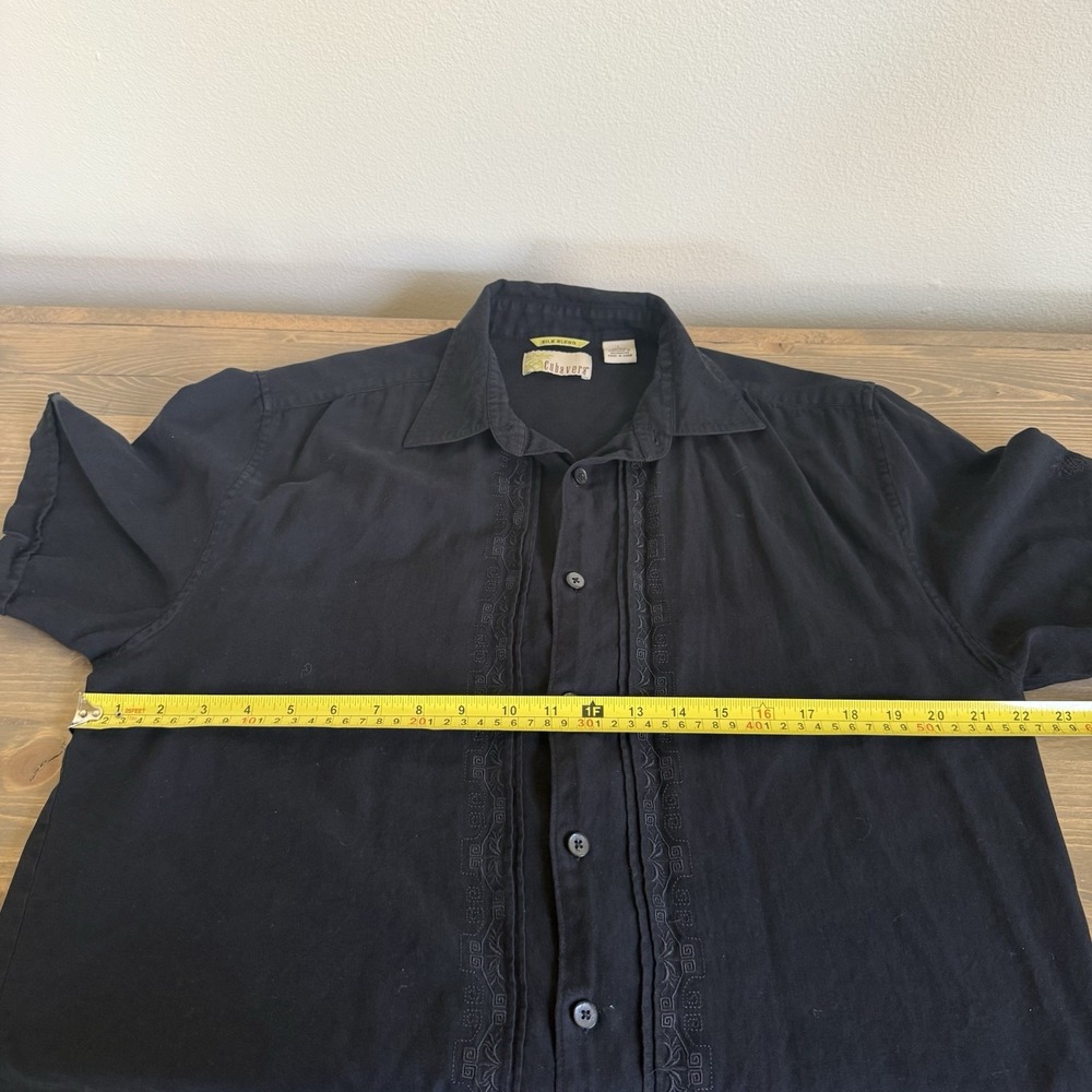 Cubavera Men's Large Black Embroidered Silk‎ Blend Short Sleeve Button Up Shirt - Picture 6 of 7